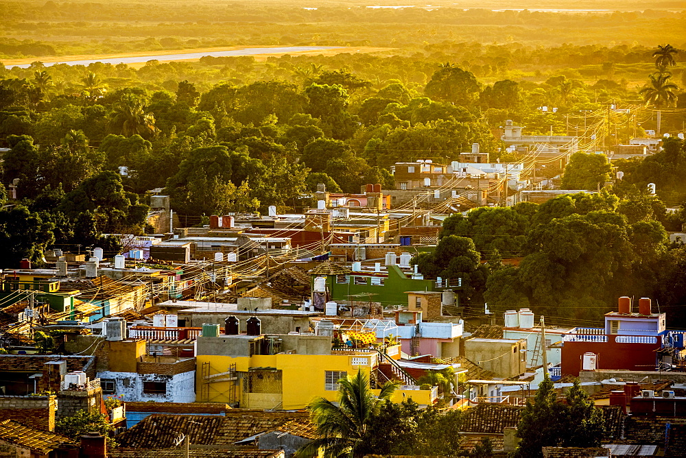 View from the bell tower of the church Convento de San Francisco de Asis onto the city, Trinidad, Cuba, Central America