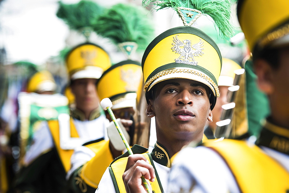 Member of a fanfare band during Brazil's civic parade, independence day September 7, Valenca, Rio de Janeiro State, Brazil, South America