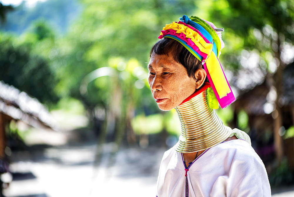 Portrait of a senior Kayan woman, Chiang Mai, Thailand, Asia