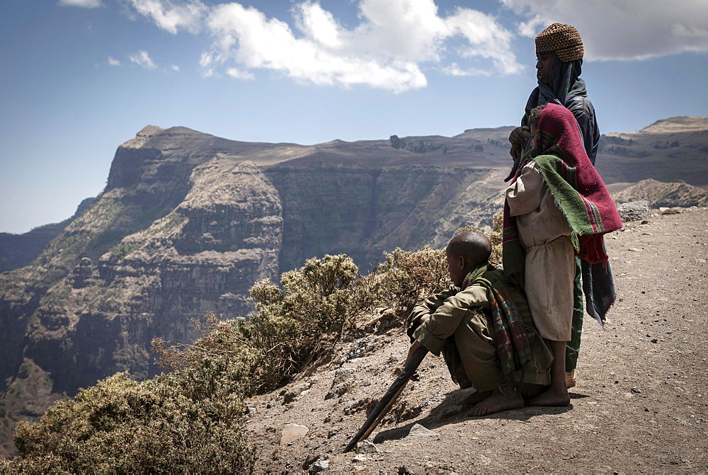 Shepherds in Simien Mountains National Park, Ras Dashen, Ethiopia, Africa