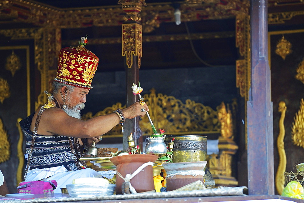 Priests celebrating Mass, Temple of the Bats or Goa Lawah, Bali, Indonesia, Asia