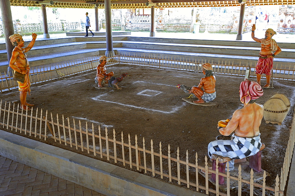 Representation of the traditional cock fight in the Pura Taman Ayun temple, national shrine, Bali, Indonesia, Asia