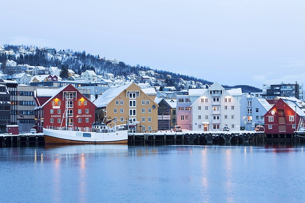 Houses in the harbor, Tromso, Troms, Norway, Europe