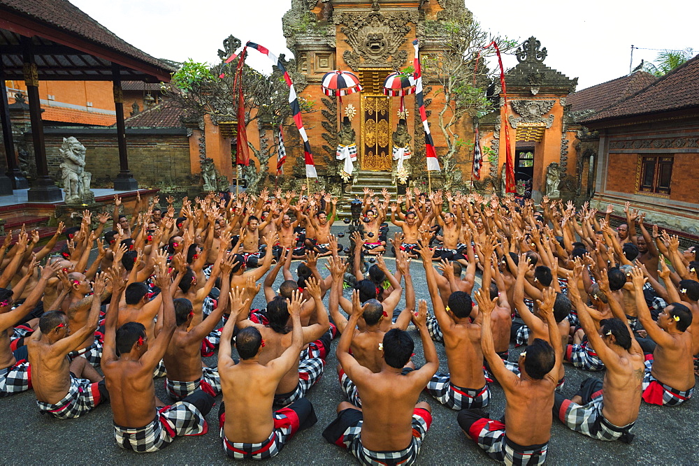 Performance of the Balinese Kecak dance, Ubud, Bali, Indonesia, Asia