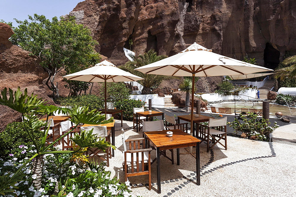 Garden terrace, Lagomar cafe-restaurant, Nazaret, Lanzarote, Canary Islands, Spain, Europe