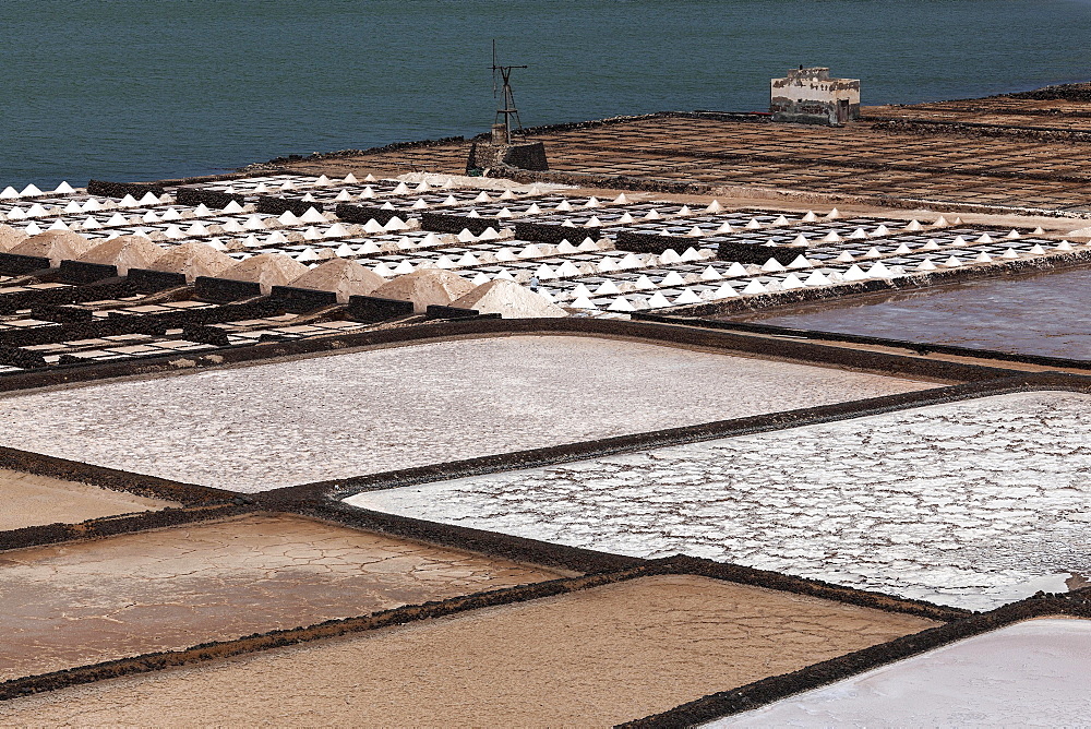 Sea salt production, salt pans, Salinas de Janubio, Lanzarote, Canary Islands, Spain, Europe