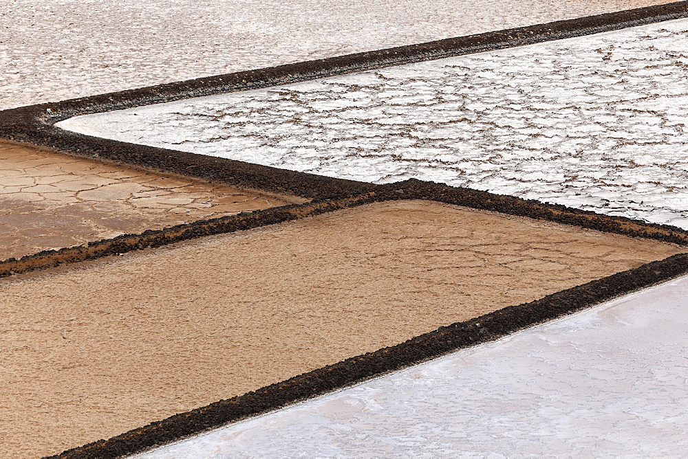 Sea salt production, dry basins, salt pans, Salinas de Janubio, Lanzarote, Canary Islands, Spain, Europe