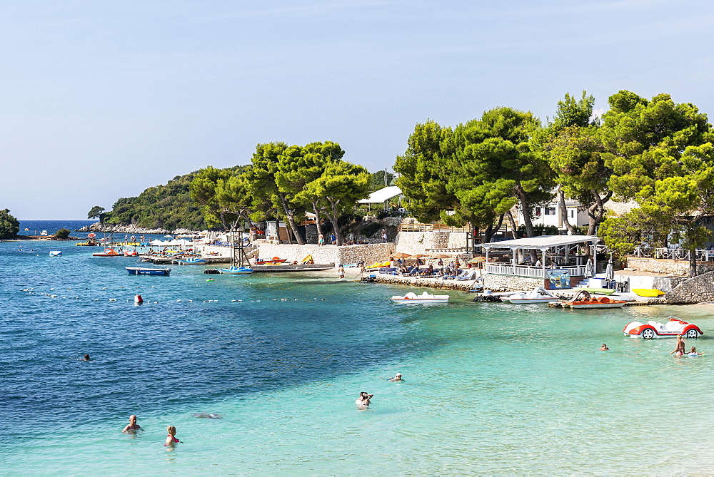 Tourists at the beach, Bay, Resort, Ksamil, Saranda, Ionian Sea, Albania, Europe