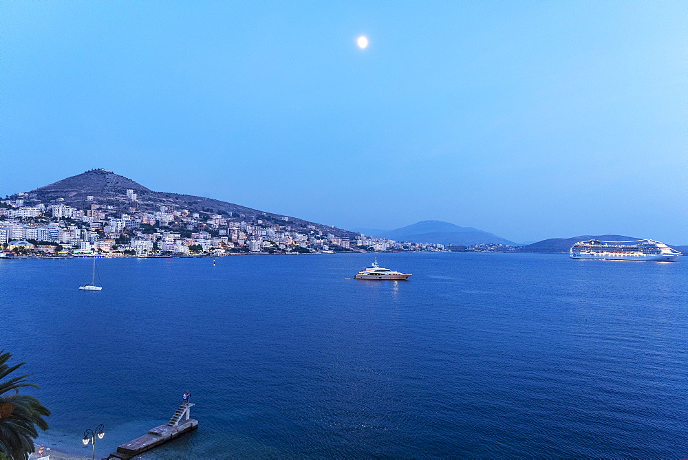 City view at night, Saranda, Ionian Sea, Albania, Europe