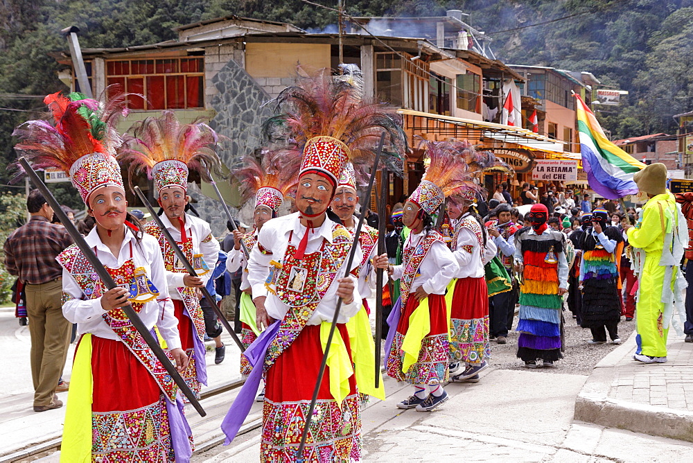 Traditional parade in Aguas Calientes, Peru, South America