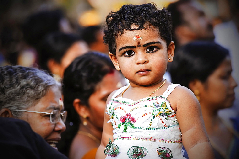 Girl at Hindu temple festival, Thrissur, Kerala, South India, India, Asia