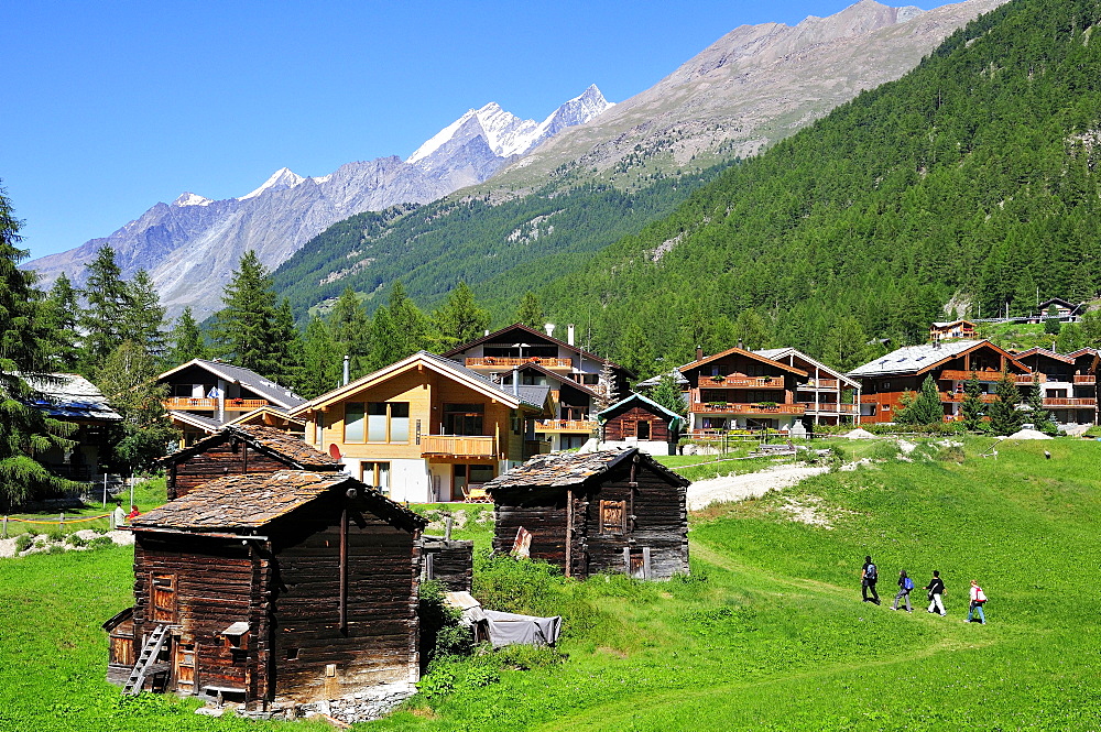 Wooden cabins and chalets on the outskirts of Zermatt, Canton of Valais, Switzerland, Europe