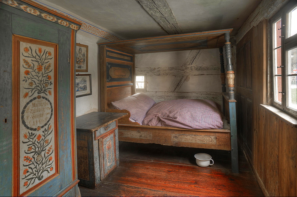 Bedchamber in a peasant's house after 1860, Franconian Open Air Museum of Bad Windsheim, Middle Franconia, Bavaria, Germany, Europe