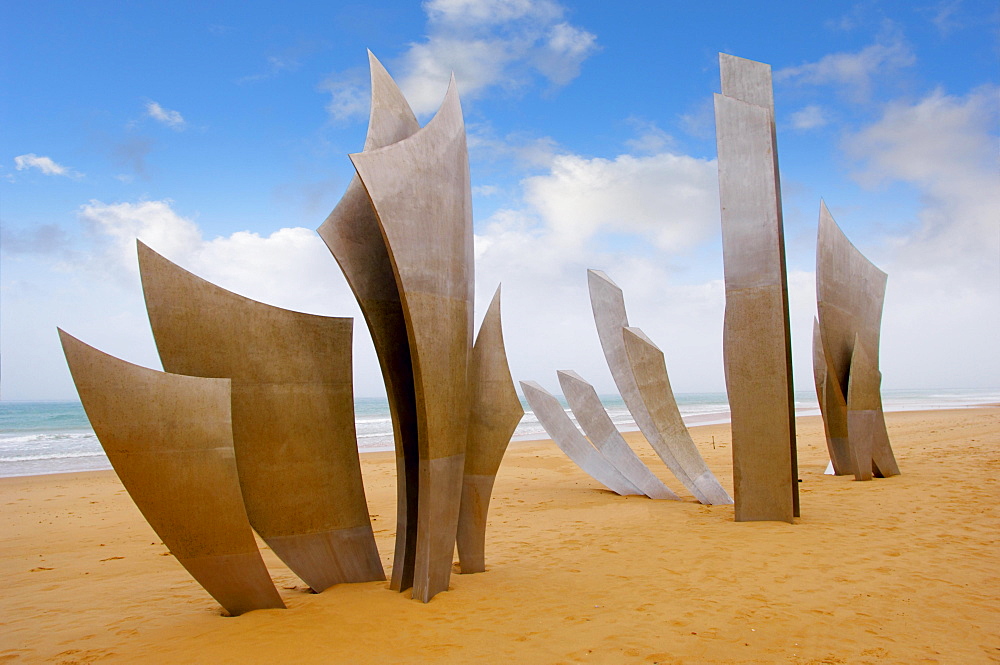 The Polynational Second World War memorial ""Les Braves"" by Anilore Banon, 2004, Omaha Beach, Laurent-sur-Mer, Normandy, France, Europe