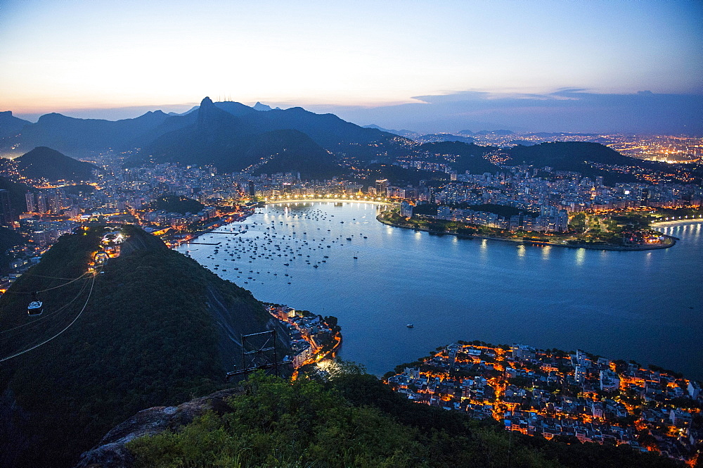 View from the Sugarloaf Mountain or Pao de Acucar at sunset, Rio de Janeiro, Brazil, South America