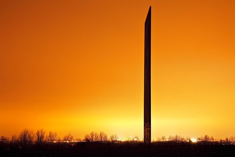 Artwork, Slab for the Ruhr by the sculptor Richard Serra on the Schurenbachhalde slag heap in the Ruhr area, Essen, North Rhine-Westphalia, Germany, Europe