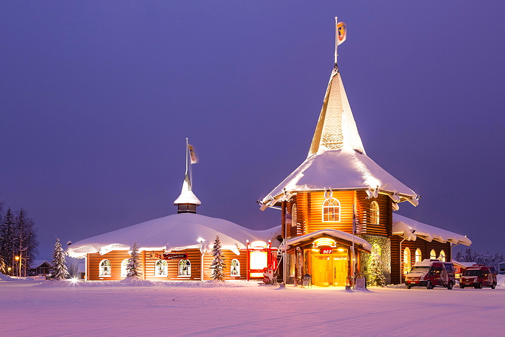 Block houses at Santa Claus Village, Rovaniemi, Finland, Europe