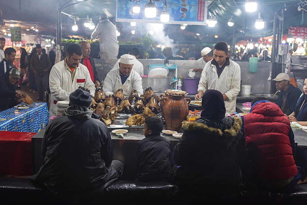 Food stall at Jemaa el-Fnaa square, Marrakech, Morocco, Africa