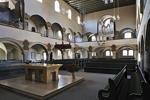 Main altar and organ, protestant Redeemer church, Schwabing, Munich, Bavaria, Germany, Europe