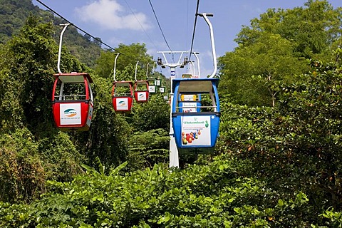 Cable car up the mountain of the Black Woman, Nui Ba Den volcanic cone, Tay Ninh, Vietnam, Asia