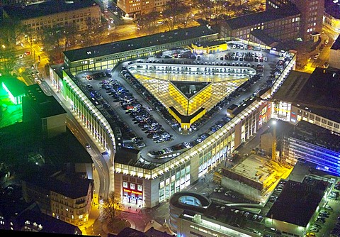 Arial view, night view, ThierGalerie, Thier-Galerie, shopping centre, ECE, town centre, Dortmund, Ruhr Area, North Rhine-Westphalia, Germany, Europe