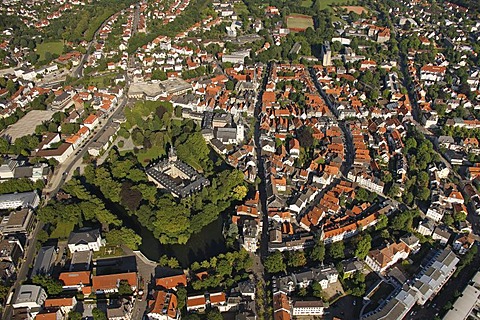 Aerial view of Detmold, Fuerstliches Residenzschloss or Princely Residence castle, Ostwestfalen-Lippe, eastern Westphalia, North Rhine-Westphalia, Germany, Europe