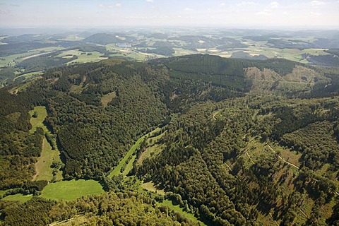 Aerial view, Diemelsee Nature Park, national park, beech forests, UNESCO World Heritage Site, Willingen Upland, Sauerland, Waldecker Land, Hesse, Germany, Europe