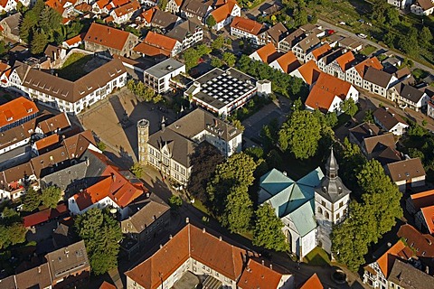 Aerial view, town hall, Horn-Bad Meinberg, Ostwestfalen-Lippe, eastern Westphalia, North Rhine-Westphalia, Germany, Europe