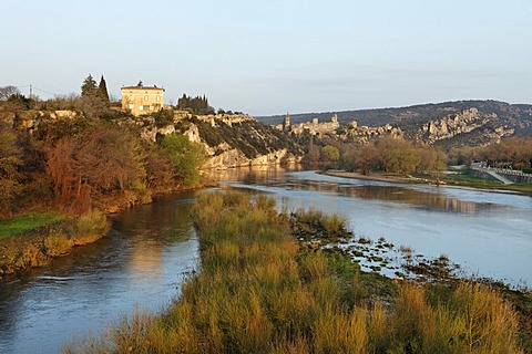 Aigueze village, labelled Les Plus Beaux Villages de France, The Most Beautiful Villages of France, medieval village at the exit of Ardeche canyon, Gard, France, Europe