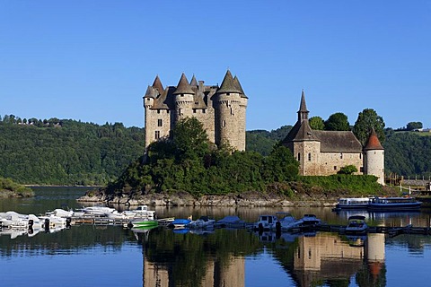 Castle of Val, impoundment hydroelectric dam of Bort les Orgues, Dordogne valley, Correze, Limousin, France, Europe