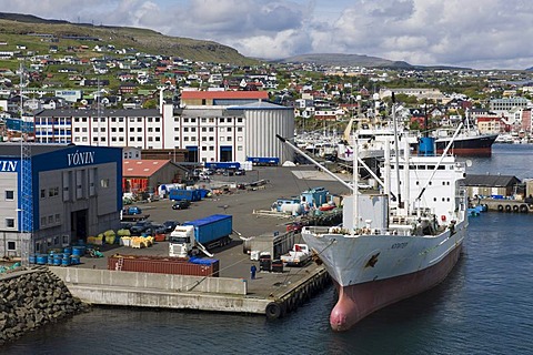 Port of Torshavn on Streymoy, capital of the Faroe Islands, group of islands in the North Atlantic, Denmark, Northern Europe