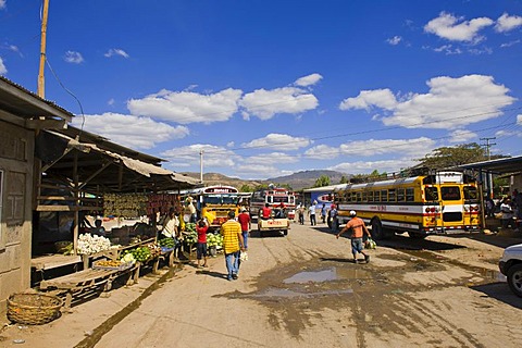 Bus station and vegetable market in Sebaco, Nicaragua, Central America