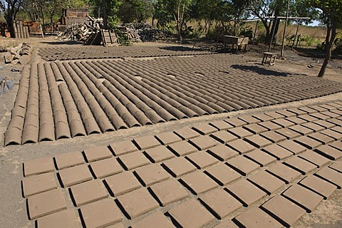 Production of bricks, the bricks are dried in the sun before being fired, Nicaragua, Central America