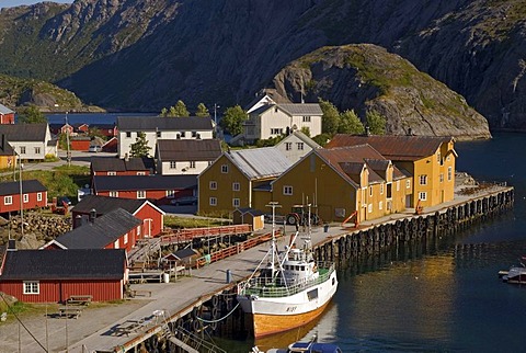 The harbor of Nusfjord, Nussfjord, Ramberg, island of Flakstadoya, Flakstadoya, Lofoten archipelago, Nordland, Norway, Europe