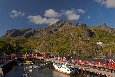 The harbor of Nusfjord, Nussfjord, Ramberg, island of Flakstadoya, Flakstadoya, Lofoten archipelago, Nordland, Norway, Europe