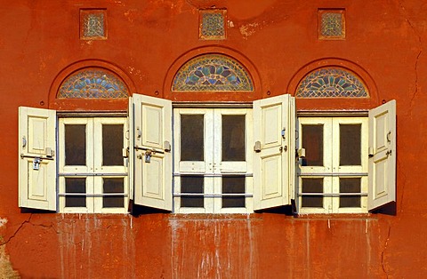 Windows in the Pink City of Jaipur, Rajasthan, India, Asia