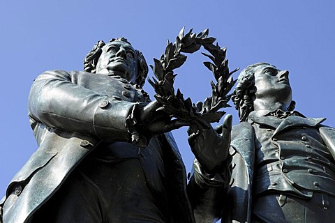 Goethe-Schiller monument in Weimar, Thuringia, Germany, Europe