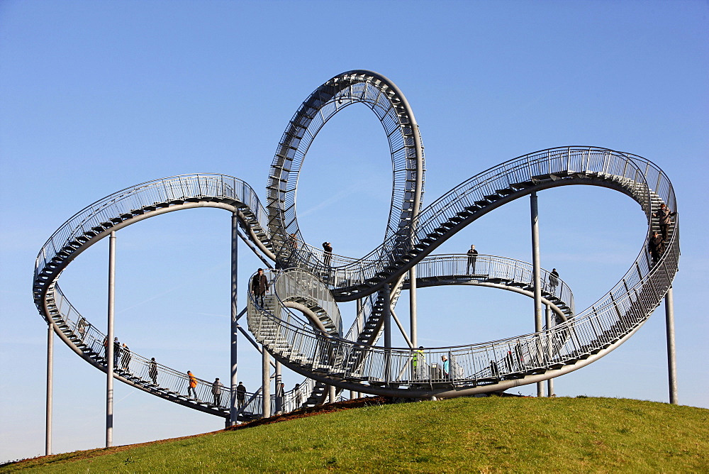 Tiger & Turtle ? Magic Mountain, a walkable landmark sculpture in the shape of a roller coaster, by Heike Mutter and Ulrich Genth, on Heinrich-Hildebrand-Hoehe, mining waste tip, Angerpark, Duisburg, North Rhine-Westphalia, Germany, Europe