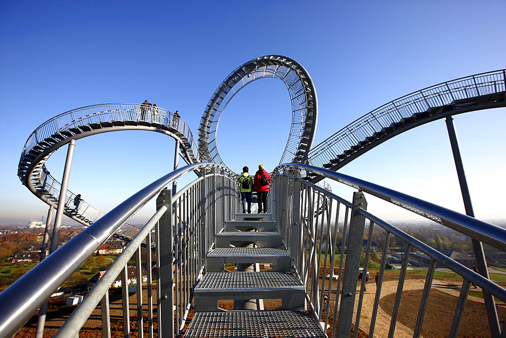 Tiger & Turtle ? Magic Mountain, a walkable landmark sculpture in the shape of a roller coaster, by Heike Mutter and Ulrich Genth, on Heinrich-Hildebrand-Hoehe, mining waste tip, Angerpark, Duisburg, North Rhine-Westphalia, Germany, Europe