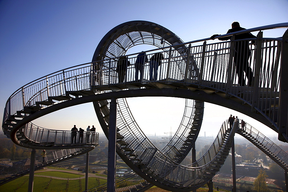 Tiger & Turtle ? Magic Mountain, a walkable landmark sculpture in the shape of a roller coaster, by Heike Mutter and Ulrich Genth, on Heinrich-Hildebrand-Hoehe, mining waste tip, Angerpark, Duisburg, North Rhine-Westphalia, Germany, Europe