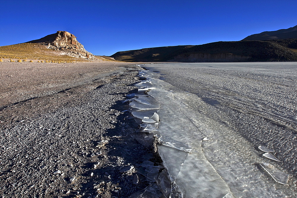 Lake with ice floes, Atacama Desert, Altiplano, southern Bolivia, South America