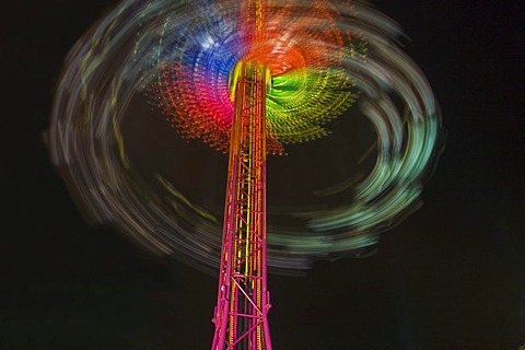 Star Flight, chair swing ride or Chair-O-Planes at night, Oktoberfest, Munich, Bavaria, Germany, Europe