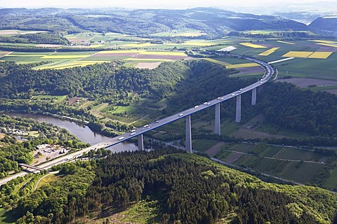 Aerial view, Autobahn A61, motorway bridge, Moseltalbruecke, Moselle valley bridge, between Winningen and Dieblich, Rhineland-Palatinate, Germany, Europe