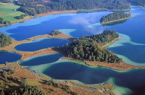Grosser Ostersee lake, Oster Lakes, Five Lakes District, Upper Bavaria, Bavaria, Germany, Europe, aerial photo