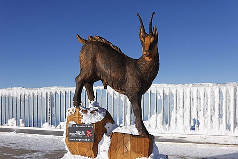 Gams sculpture by Mario Gasser at the summit of Zugspitze Mountain, Wetterstein Mountains, Tyrol, Austria, Europe