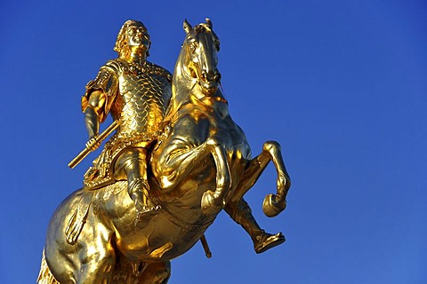 Goldener Reiter, Golden Cavalier, equestrian statue of August the Strong in Dresden, Saxony, Germany, Europe