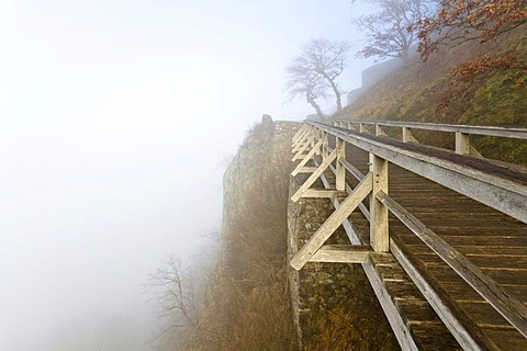 Ruins of Hohentwiel Fortress in a foggy atmosphere, Hegau, Konstanz district, Baden-Wuerttemberg, Germany, Europe