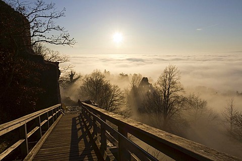 Ruins of Hohentwiel Fortress in a foggy atmosphere, Hegau, Konstanz district, Baden-Wuerttemberg, Germany, Europe