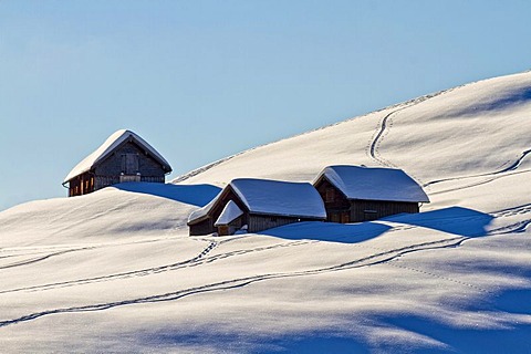 Huts on Alp Horn Mountain, Canton of St. Gallen, Switzerland, Europe