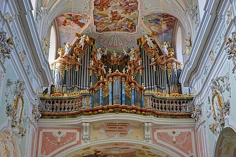 Organ, monastery church of St. Georg, Kloster Ochsenhausen Monastery, Ochsenhausen, Biberach district, Upper Swabia, Baden-Wuerttemberg, Germany, Europe